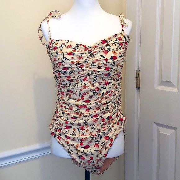 JCREW One Piece Floral Ruched Sweetheart Neck Swimsuit w Lining Boning Sz 16 NWT - Picture 1 of 13
